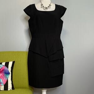 Calvin Klein Black Tiered Skirt Sheath Dress 14 Work Cocktail